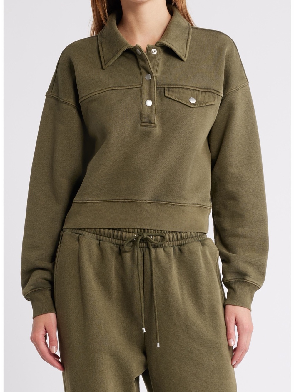 FRAME Olive Green Women's Snap-Front Pullover Top size M